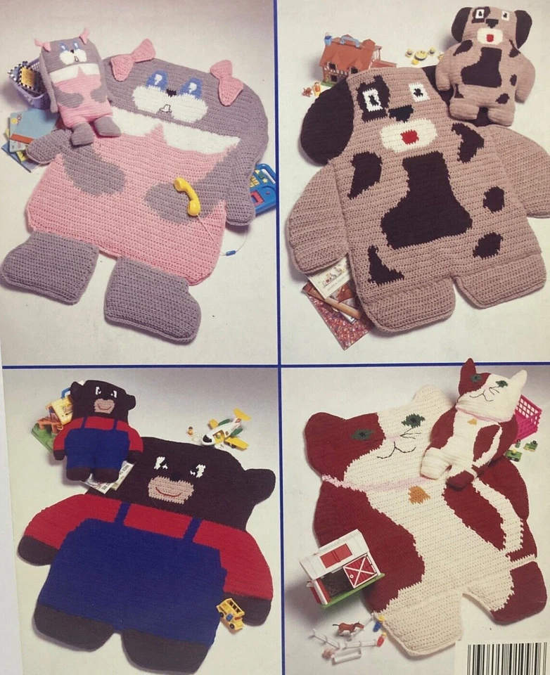 Alfombrillas y almohadas de ganchillo para siesta: 4 diseños de oso, perro, conejo, gato, fuera de existencia raro Foto 1 de 2