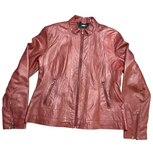 Wilsons Women's Red Genuine Leather Biker Jacket Size XL EUC - Picture 1 of 14