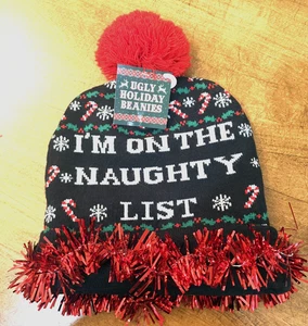 Neu mit Etikett I'm On the Naughty List Weihnachten Beanie Lametta Bommel Einheitsgröße - Bild 1 von 5