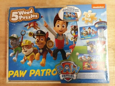 Nickelodeon Paw Patrol 5 Wood Jigsaw Puzzles in Wood Storage Box NEW SEALED - Image 1 of 3