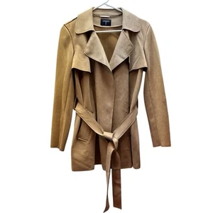 Tahari Beige Faux Leather Stretch Open Front Light Weight Jacket With Belt Sz S - Picture 1 of 7