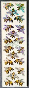 VINTAGE PRISMATIC GLITTER STICKER SHEET YELLOW GOLDEN BUMBLE BEES HAMBLY STUDIOS - Picture 1 of 4