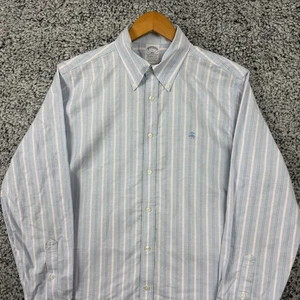 Camisa Brooks Brothers Para Hombre Grande Azul Rayas Ajuste Regente Oxford Algodón Elástico L - Imagen 1 de 16