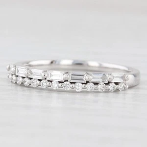 Nuovo 0.34tw Fede Nuziale con Diamanti 14k Oro Bianco Accatastabile Anniversario - Foto 1 di 10