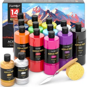 14 Colors Acrylic Paint Bottle Set 500ml/16.9oz (2pcs 8.45oz Metallic Paints)... - Picture 1 of 7