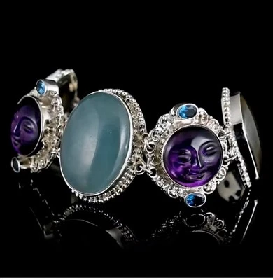 Sajen Blue Calcite & Amethyst Sun Labradorite  Bracelet Sterling Silver (Adjust) - Image 1 of 4