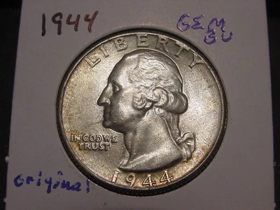 1944 WASHINGTON QUARTER GEM BU ORIGINAL POPULAR DATE FREE SHIPPING - Image 1 of 2