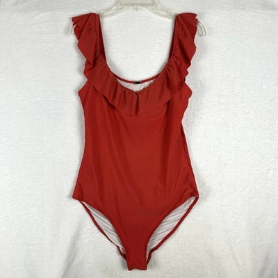 Traje de baño antiguo rojo azul marino de una pieza con volantes para dama grande alto Foto 1 de 4