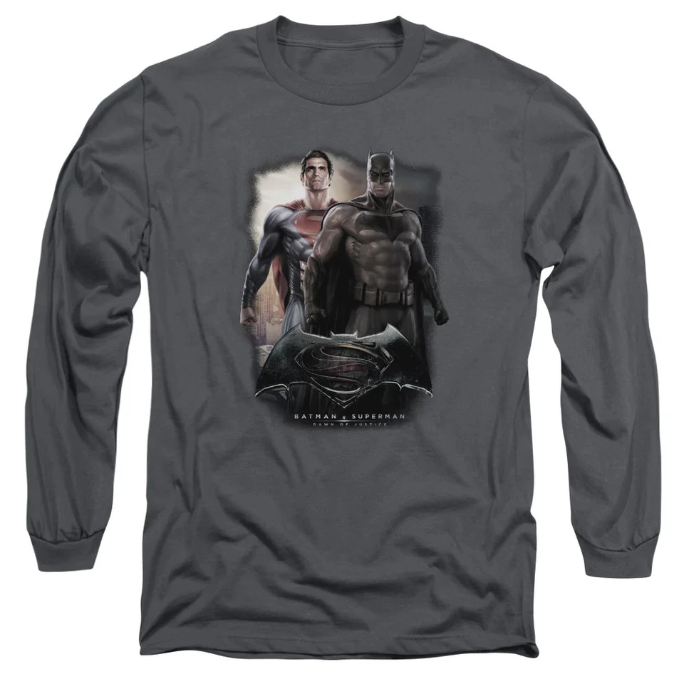 Batman Vs Superman Dawn Mens Long Sleeve Shirt Charcoal Officially Licensed - Image 1 of 1