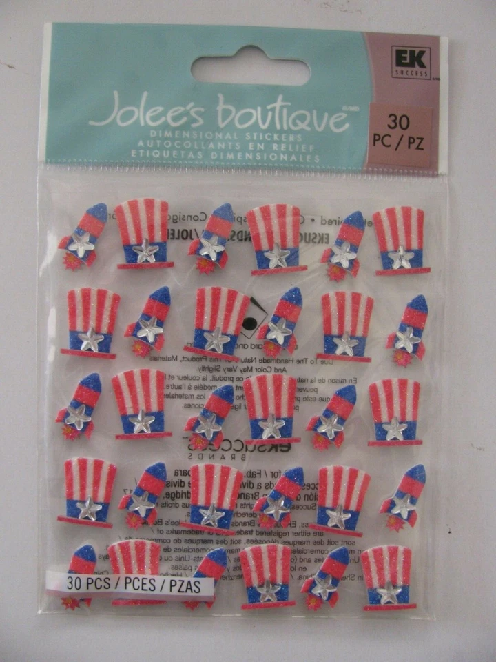 Pegatinas dimensionales Jolee's SOMBREROS PATRIÓTICOS Y REPETICIONES 30 piezas NUEVO EN PAQUETE Foto 1 de 1