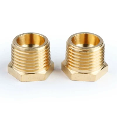 U.S. Solid Brass Fitting Hex Bushing NPT 1/2" Male x 1/8" Female, 2pcs