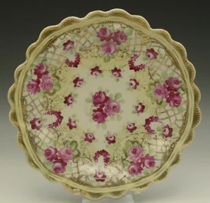 ANTIQUE NIPPON ROSES LATTICE MORIAGE SCALLOPED PLATE  - Picture 1 of 5