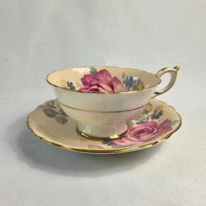 Paragon China Double Warrant Teetasse & Untertasse creme mit rosa Kohlrose - Bild 1 von 24