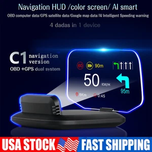 C1 Head Up Display OBD2 Mirror Navigation HUD GPS Speedometer Fuel Consumption - Picture 1 of 11
