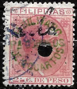 1883 PHILIPPINES KING ALFONSO XII SC#96 for TELEGRAPH USED "HOLE" - Picture 1 of 2