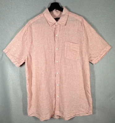 Camisa Saks Fifth Avenue 100 % lino para hombre grande melocotón manga corta abotonada usada en excelente estado Foto 1 de 4