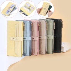 Women's Leather Long Wallet Bifold Clutch Credit Card Holder Purse Phone Handbag - Picture 1 of 18