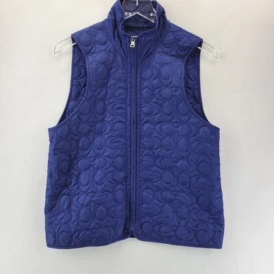 Женский стеганый жилет Coach маленький королевский синий уличный классический «C» опрятный логотип на молнии - Изображение 1 из 4