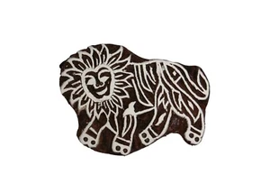 Lion African Safari 7cm x 5.5cm Indian Hand Carved Wooden Printing Block Stamp - Picture 1 of 3