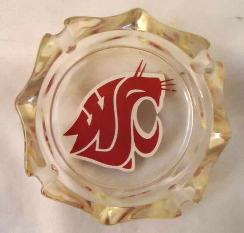 VINTAGE WASHINGTON STATE UNIVERSITY COUGARS LOGO GLASS ASHTRAY 3 3/4" BY 3 3/4" Cover