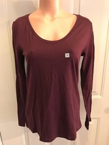 LOFT, Size Small, Maroon, Cotton Top, with Scoop Neck and Long Sleeves. NEW. - Picture 1 of 11