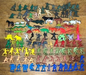Vintage Plastic Toy Fig Lot 120+ Dinosaurs Cowboys Indian Soldier Animals Ninja - Picture 1 of 12