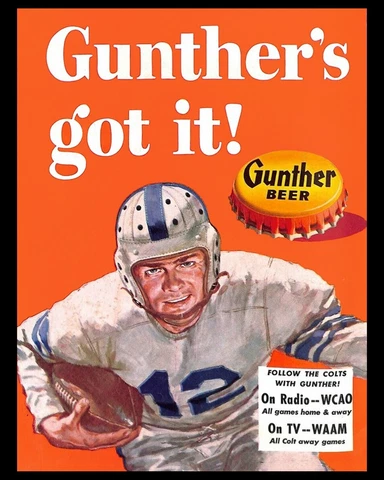 1954 Baltimore Colts Wall Art from Poster (Gunthers Beer Ad) - 8x10 Photo Cover