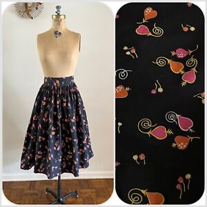 1940s 1950s Cotton Novelty Print Hearts Strawberry Swirl Circle Skirt Dress VTG