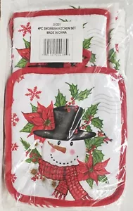 Juego de 4 piezas: 1 SOPORTE PARA OLLA, 1 GUANTE PARA HORNO Y 2 TOALLAS, NAVIDAD, POINSETTIA Y MUÑECO DE NIEVE, CE - Imagen 1 de 4