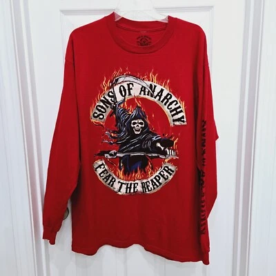 Sons Of Anarchy Fear The Reaper Red Long Sleeve T-Shirt Tee Mens Size XL  FLAWED - Image 1 of 4