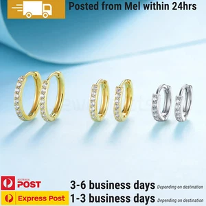 1 Pair Huggie Hoops Stud Earring Gem Stone Diamond Ear Ring Piercing Jewellery - Picture 1 of 14