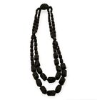 Antique Jet Black Glass Bead Necklace 2 Strands w black rhinestone clasp 21"