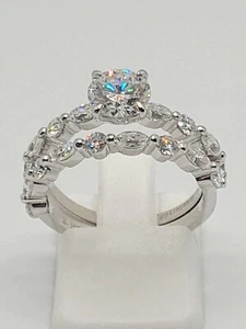 14K WHITE GOLD MOISSANITE DVVS1 WEDDING ENGAGEMENT SOLITAIRE MARQUISE RING - Picture 1 of 18