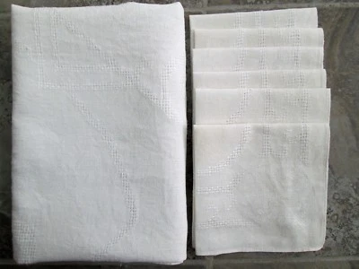 Juego de manteles y 6 servilletas de lino blanco cuadrado lino 100 % hilo tirado 49x49 de colección Foto 1 de 4