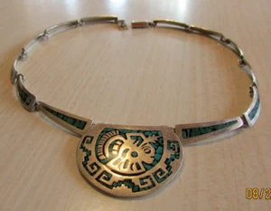 Bellissima collana in argento sterling, turchese e intarsiato nero dal Messico + - Foto 1 di 4