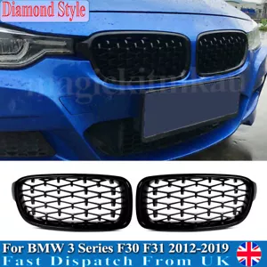 Gloss Black Diamond Front Kidney Grille Grill For BMW 3 Series F30 F31 2012-2019 - Picture 1 of 14