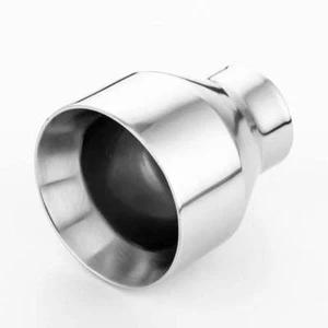 2.25" Inlet Stainless Exhaust Tip Double Wall 4" Round Out Straight Cut 4.61" L - Picture 1 of 6