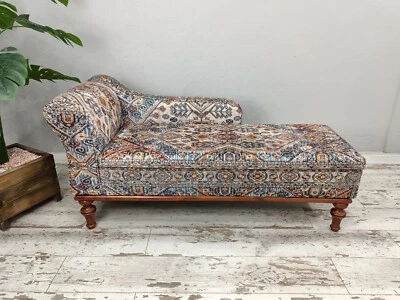 Storage chaise lounge, Blue sofa couch, Sleeping sofa, Upholstered bedroom sofa - Image 1 of 4