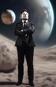 Elon Musk con due lune quadro taglia A3 - Foto 1 di 1