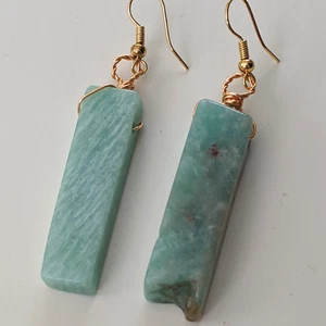 New! Natural Stone AMAZONITE green raw drop earrings dangle gold genuine healing - Picture 1 of 3