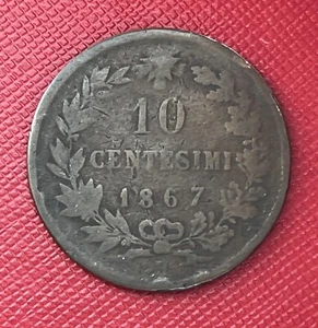 Italy 1867-H Bronze 10 Centesimi. Vittorio Emanuele II. Heaton & Sons. KM# 11.3 - Picture 1 of 2