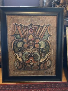LABOR DAY ART CLOSE OUT Folk Art “ The Mystery” Framed Crayon On Board NR!! - Picture 1 of 5
