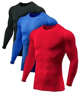  Men's UPF 50+ Long Sleeve Compression Shirts, Large 3pack Black/ Blue/ Red - Picture 1 of 8