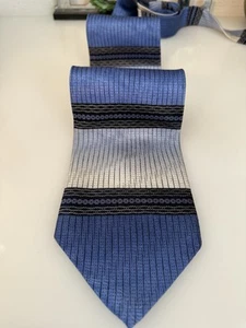 Steven Land 100% Silk Neck Tie Blue Gray Black Striped Wide Handcrafted Korea - Picture 1 of 24