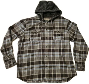 Quiksilver Flannel Hoodie Mens LARGE Long Sleeve Button Up Plaid Surf Skateboard - Picture 1 of 9