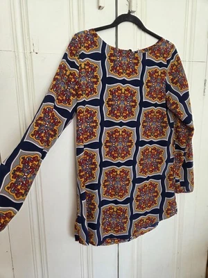 Hermosa blusa túnica jersey medallón manga larga grande llave de cobre boho  Foto 1 de 4