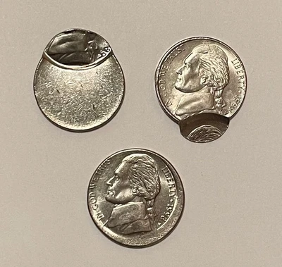 Lot of 3 off center & double struck Jefferson nickels - US Mint error coins - NR - Image 1 of 2