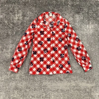 Camisa Aileen Vintage Mujer Grande L Cuadros Floral Manga Larga Cuello Daga Años 70 Foto 1 de 4