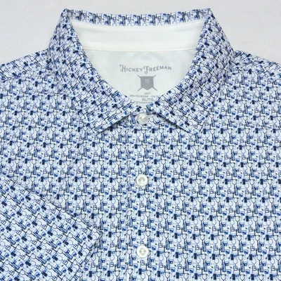 Hickey Freeman 高尔夫男式 XL Polo 衫蓝色白色马提尼葡萄酒鸡尾酒弹力 — 第 1/4 张图片