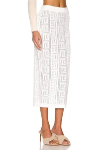 Balmain White Knit Midi Logo skirt sz XS - Picture 1 of 9
